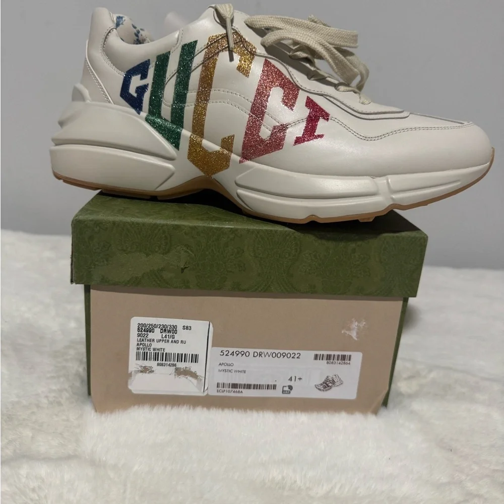 Gucci Cream Sneakers with Multicolor Logo - Picture 8 of 8